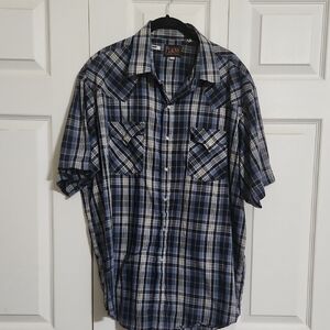 Plaid Blue and White Men's Button Down Shirt